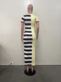 SC Stripe Color Blocking Split Casual Dress OD-8677