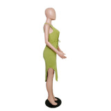 SC Plus Size Fashion Sleeveless Drawstring Midi Dress QYXZ-9983