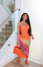 SC Wrap Chest Colorful Stripe Long Dress 2QZX-6288