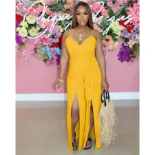 SC Solid Color Sling Split Jumpsuit QYXZ-9936