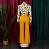 SC Print Long Sleeve Shirt And Wide Leg Pants 2 Piece Set GMLF-3241