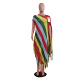 SC Knits Colorful Stripe Tassel Beach Dress TR-1298
