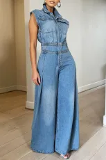 SC Washed Sleeveless Denim Wide Leg Jumpsuit TR-1300