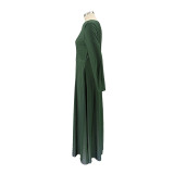SC Plus Size Solid Color V Neck Long Sleeve Dress HNIF-OPP085