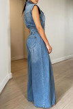 SC Washed Sleeveless Denim Wide Leg Jumpsuit TR-1300