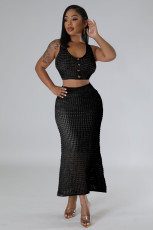 SC Fishnet Knit Sleeveless Long Skirt 2 Piece Set OSM-4453