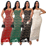 SC Sexy Sling Lace Solid Color Maxi Dress YF-10711