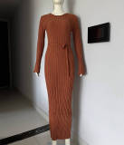 SC Casual Solid Knits Long Sleeve Maxi Dress GFQS-5513