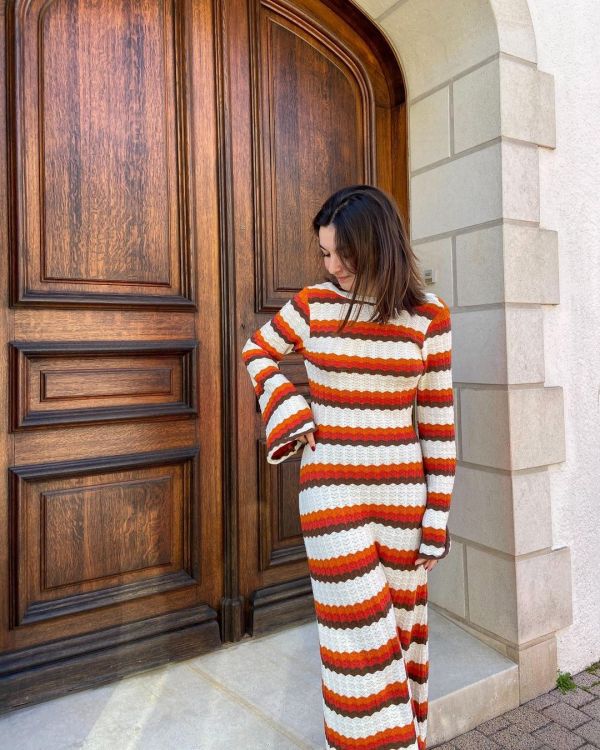 SC Stripe Color Block Knits Beach Maxi Dress GFQS-5003