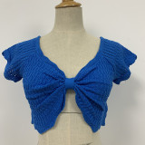 SC V-Neck Crochet Cutout Crop Top GFQS-0513