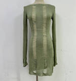 SC Hollow Out Knit Long Sleeve Mini Dress GFQS-0411