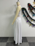 SC See-through Backless Press Pleated Maxi Dress NY-10736