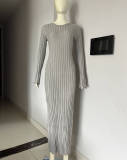SC Casual Solid Knits Long Sleeve Maxi Dress GFQS-5513