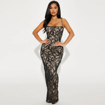 SC Sleeveless Backless Lace Sling Maxi Dress MUE-8052