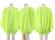 SC Plus Size One Shoulder Long Sleeve Loose Solid Color Bubble Dress HNIF-PP026