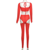 SC Sexy Tie Up Hollow Out Tight Two Piece Pants Set XEF-42979