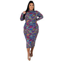 SC Plus Size Long Sleeve Irregular Plaid Print Slim Sexy Dress HNIF-034