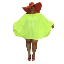 SC Plus Size One Shoulder Long Sleeve Loose Solid Color Bubble Dress HNIF-PP026