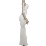 SC Sexy Sling Hollow Out Solid Maxi Dress XEF-43225