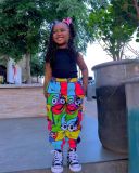 SC Kids Girl's Fashion Cartoon Graffiti Sleeveless Pants Set GYAY-M8088 