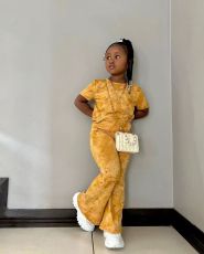 SC Kids Girl's Gold Velvet Short Sleeve Pants Suit GYAY-M8025 
