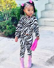 SC Kids Girl's Casual Zebra Print Long Sleeve Loose Suit GYAY-M8008 