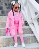 SC Kids Girl's Solid Color Trench Coat+T-shirt+Pants Set GYAY-M8076 