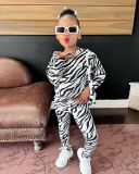 SC Kids Girl's Casual Zebra Print Long Sleeve Loose Suit GYAY-M8008 