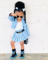 SC Kids Girl's Long Sleeve Cardigan Coat Pleated Skirt Set GYAY-M8049