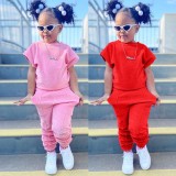 SC Kids Girl's Solid Color Sweatshirts Sport Two Piece Pants Set GYAY-M8026 