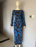 SC Fashion Print Flare Long Sleeve Maxi Dress GFQS-5517