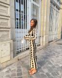 SC Flared Sleeve Hollow Out Wave Pattern Maxi Dress GFQS-DCL030