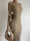 SC Ruffle Long Sleeve Knit Backless Long Dress GFQS-4061
