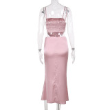 SC Fashion Drill Shoulder Strap Two Piece Skirts Set FL-XY23664