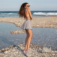 SC Sexy Solid Backless Tops Two Piece Skirts Set FL-YJ24070