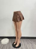 SC Sexy Solid Zipper PU Leather Pleated Skirt NYF-8167