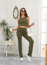 SC Sleeveless Solid Color Tank Tops 2 Piece Pants Set SSNF-211436