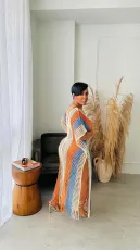 SC Striped Tassel Knit Beach Maxi Dress TR-1302
