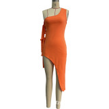 SC Solid Color Slash Shoulder Bandage Dress MXDF-6143