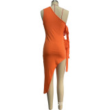 SC Solid Color Slash Shoulder Bandage Dress MXDF-6143