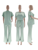 SC Solid Color Short Sleeve Loose Two Piece Pants Set SSNF-211408