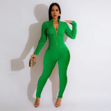 SC Solid Color Casual Bubble Fabric Zipper Jumpsuit AMLF-2009