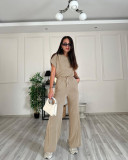 SC Solid Color Short Sleeve Loose Two Piece Pants Set SSNF-211408