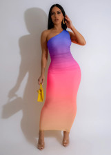 SC Casual Gradient Color One Shoulder Long Dress WAF-77649