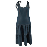 SC Plus Size Sling Sleeveless Denim Maxi Dress GDAM-218382