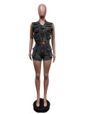 SC Fashion Sleeveless Vest Shorts Denim 2 Piece Set MEM-88553