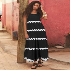 SC Plus Size Stripe Print Sleeveless Midi Dress GDAM-218370