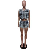 SC Fashion Sleeveless Vest Shorts Denim 2 Piece Set MEM-88553