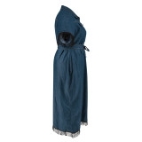 SC Plus Size Shorts Sleeve Tassel Denim Long Dress GDAM-218383