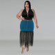SC Plus Size Denim Patchwork Mesh Long Skirts GDAM-218393